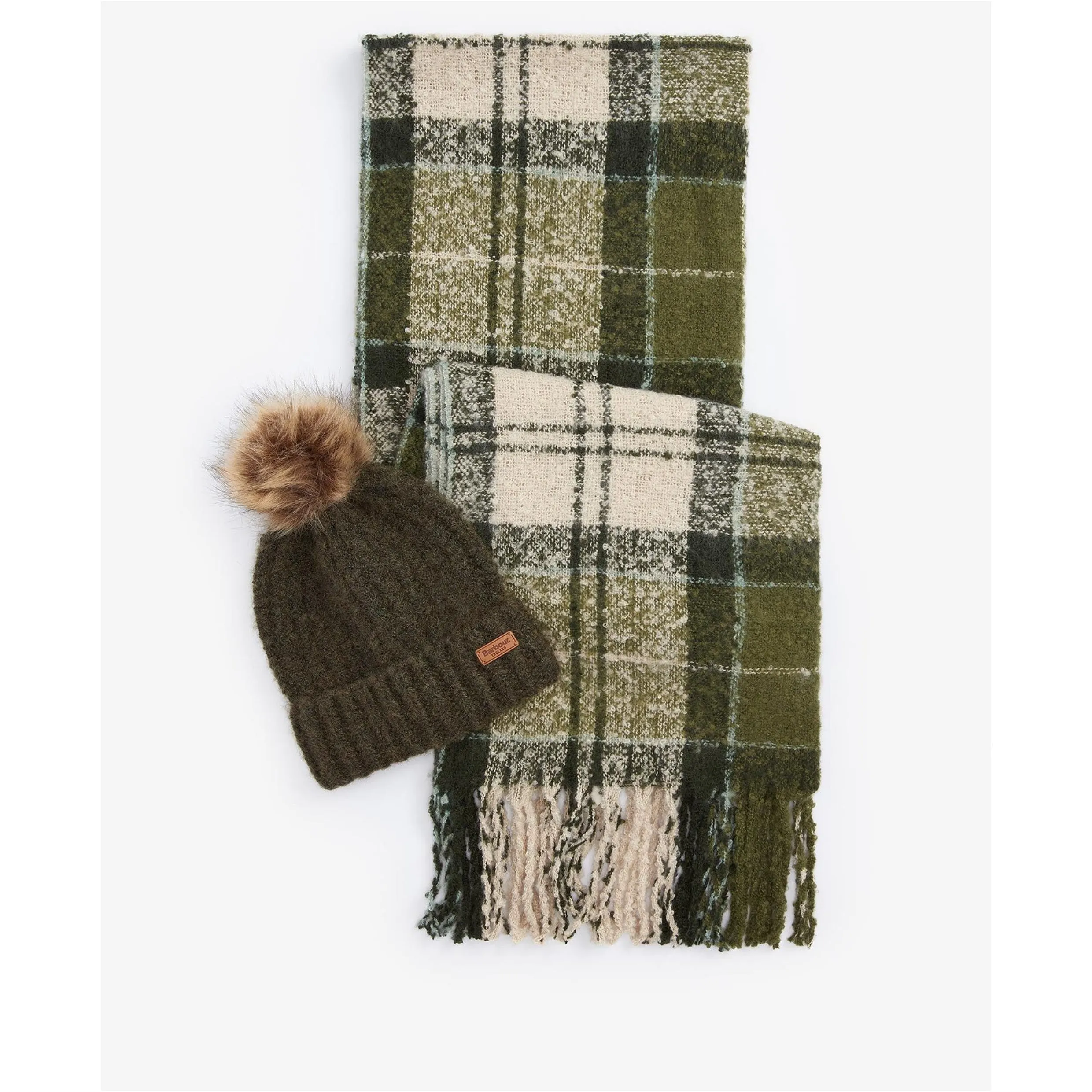 Barbour Saltburn Hat & Tartan Scarf Set in Ancient Loden LGS0077GN71