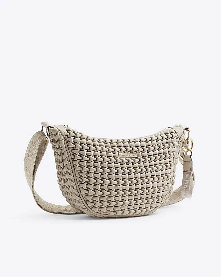 Beige Scrunched Cross Body Bag