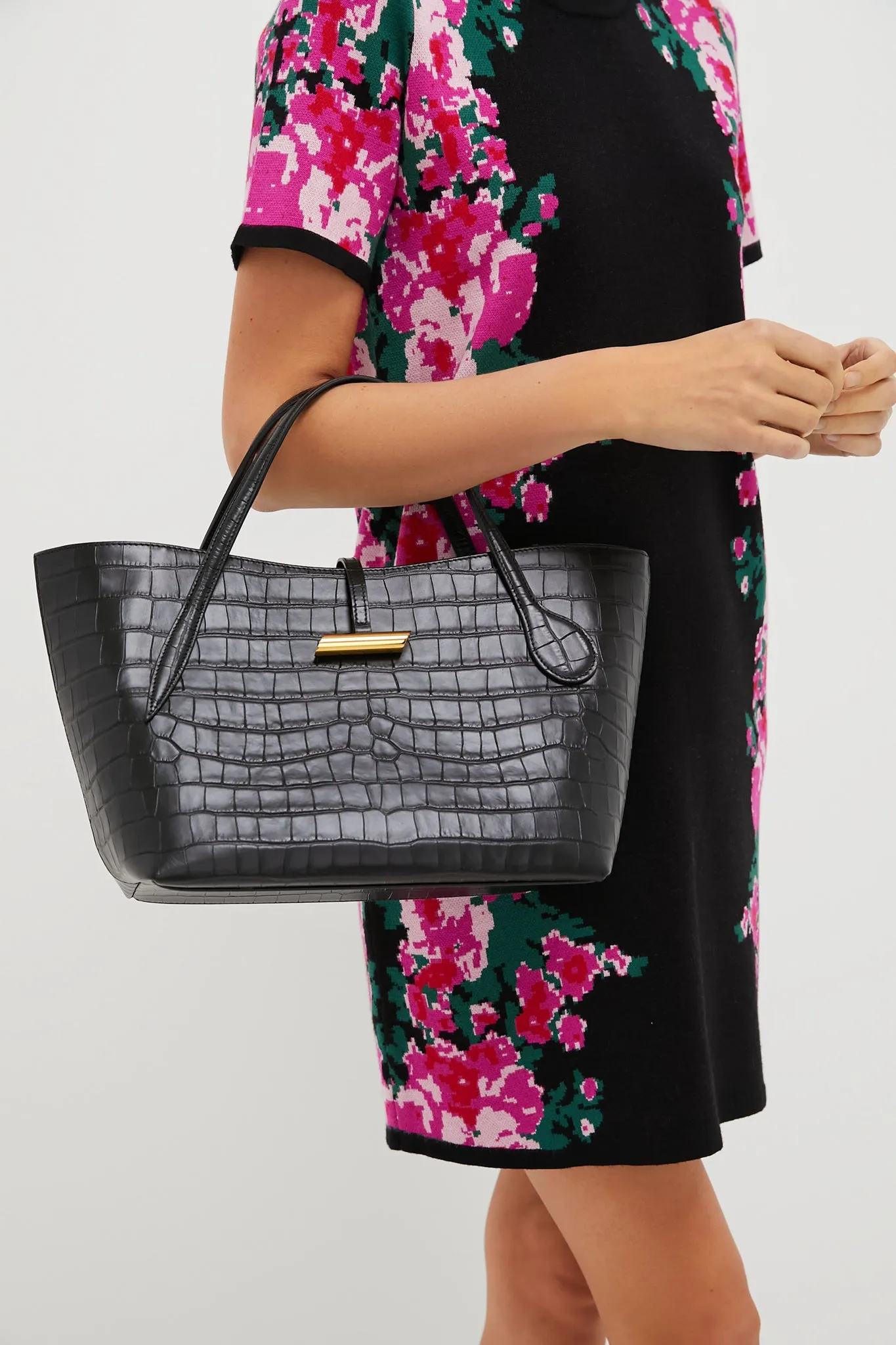 Black Croc Embossed Petite Penne Tote