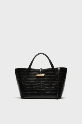 Black Croc Embossed Petite Penne Tote