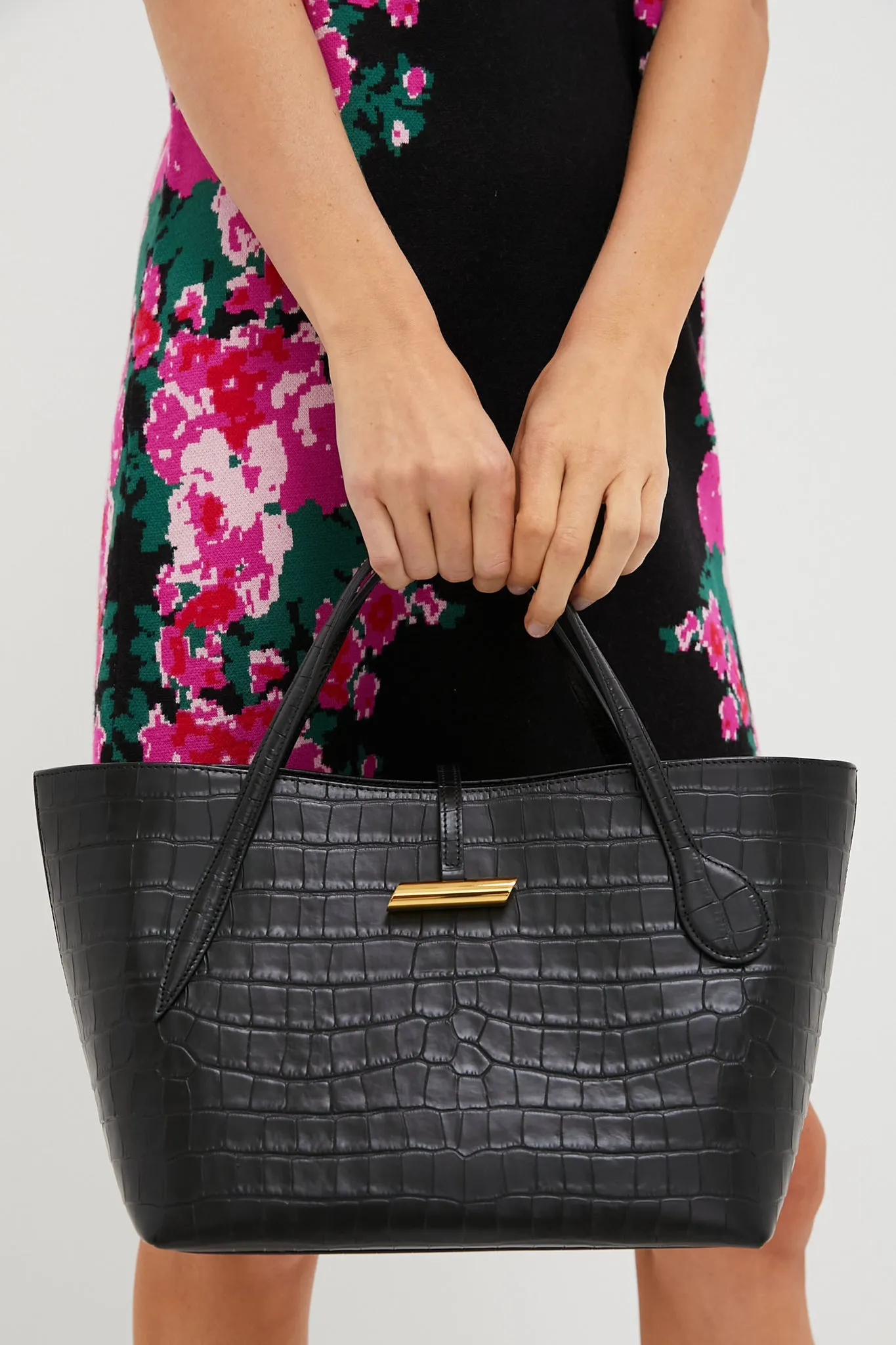 Black Croc Embossed Petite Penne Tote