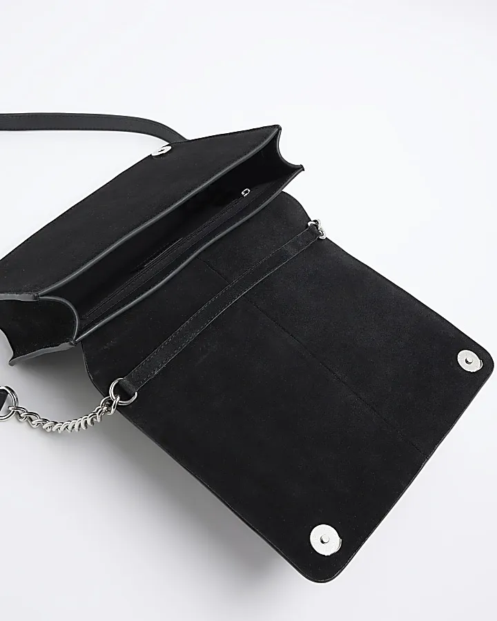 Black leather studded cross body bag