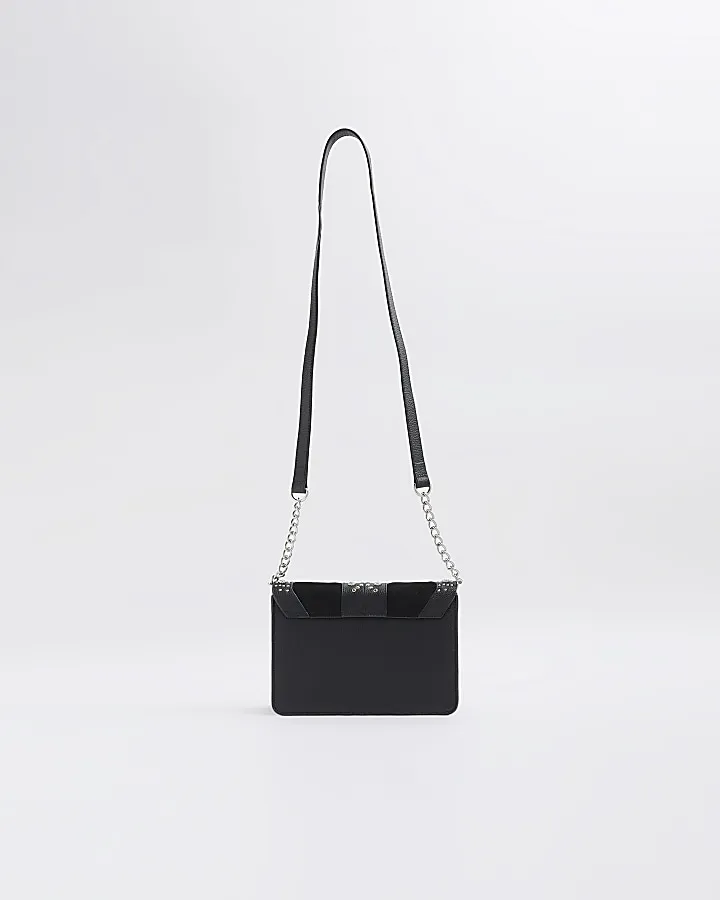 Black leather studded cross body bag