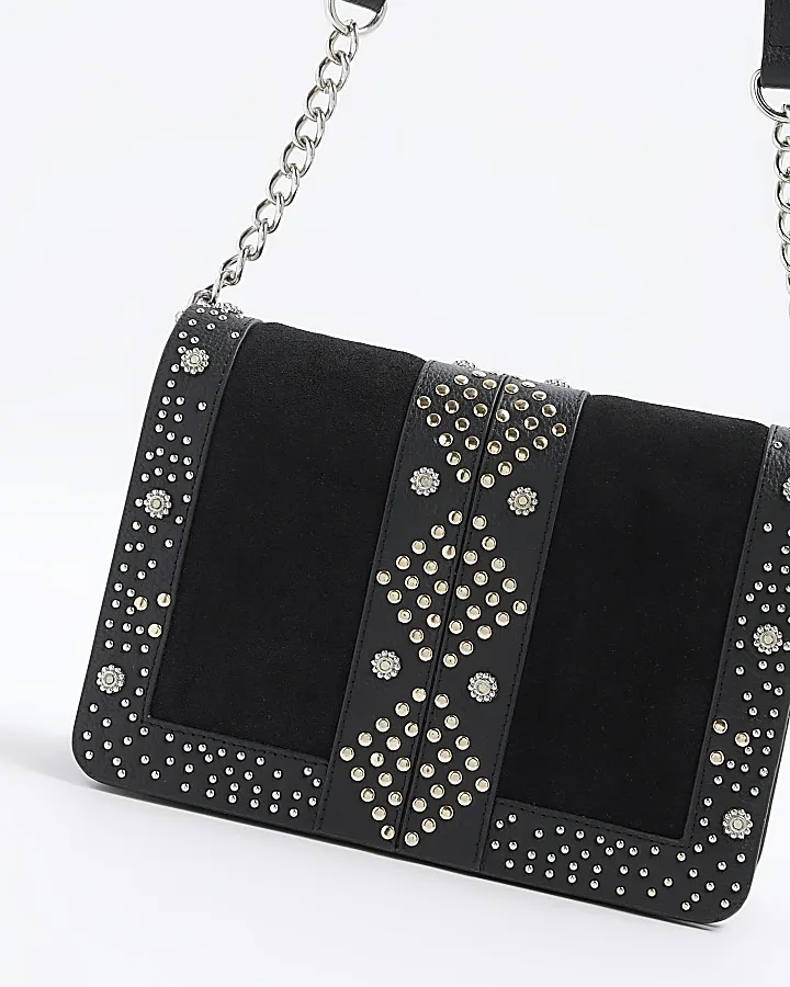 Black leather studded cross body bag