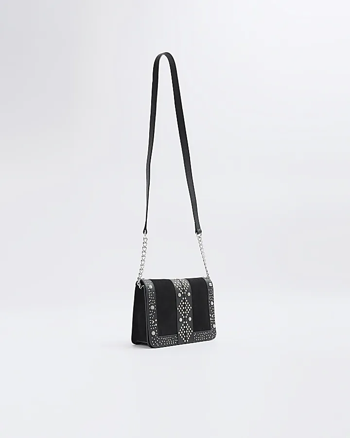 Black leather studded cross body bag