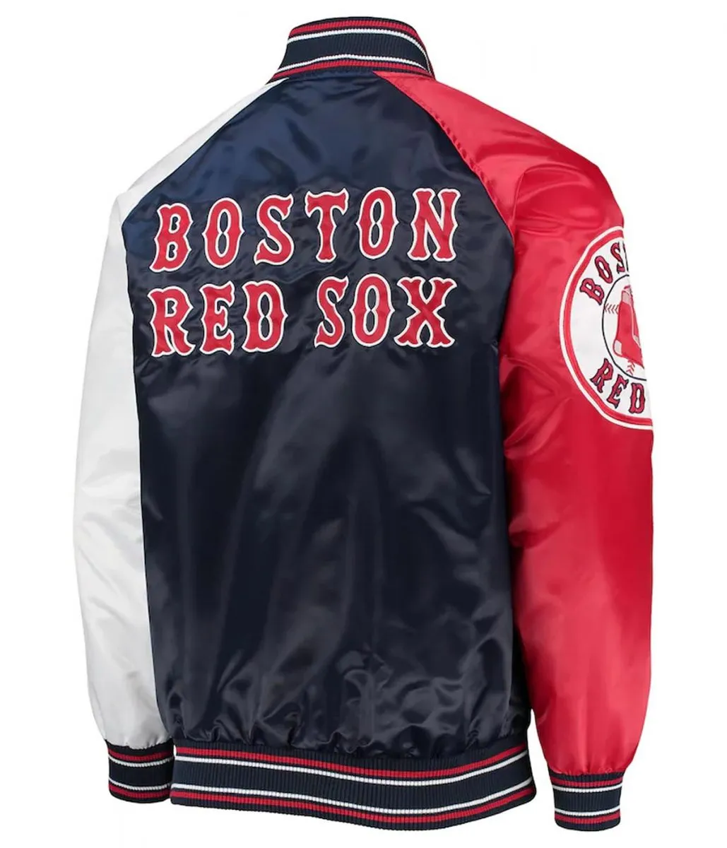 Boston Red Sox Reliever Raglan Satin Blue and Red Jacket