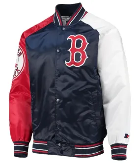 Boston Red Sox Reliever Raglan Satin Blue and Red Jacket