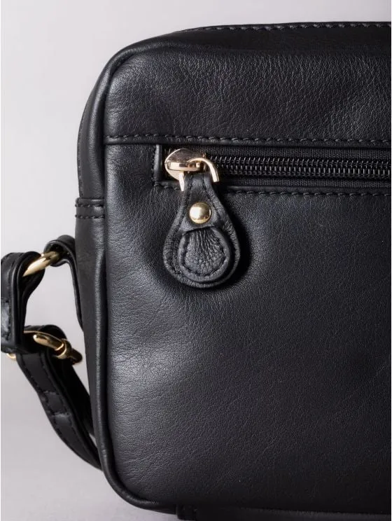 Cartmel Boxy Leather Cross Body Bag in Black