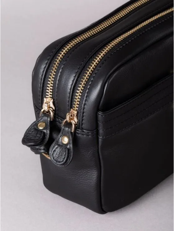 Cartmel Boxy Leather Cross Body Bag in Black