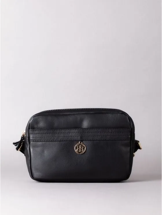 Cartmel Boxy Leather Cross Body Bag in Black