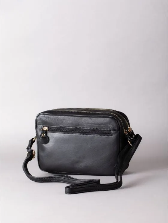 Cartmel Boxy Leather Cross Body Bag in Black