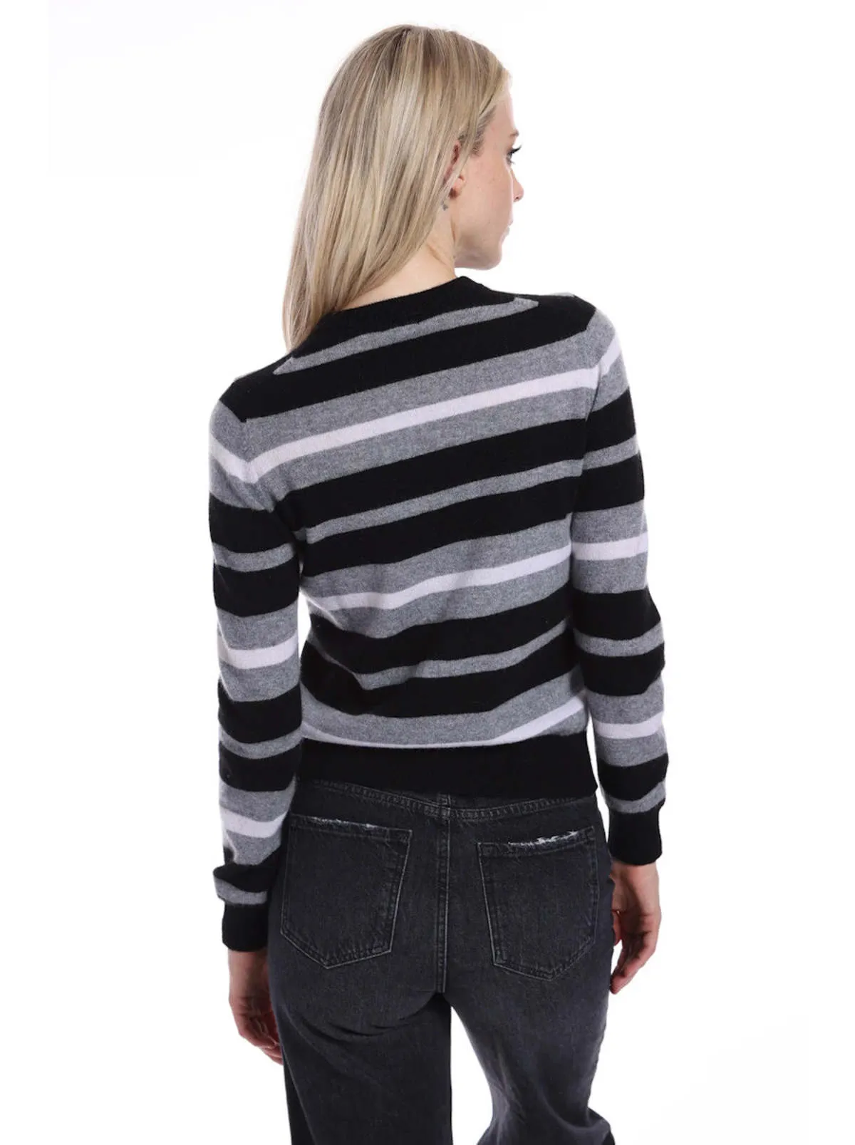 Cashmere Striped Crew Neck Pullover - Black Combo