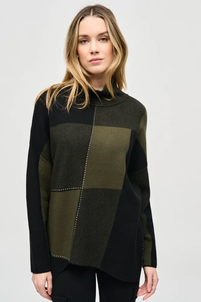 Colour-Block Jacquard Knit Pullover - Iguana/Black - 243944-4303