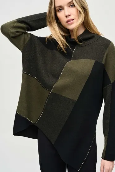 Colour-Block Jacquard Knit Pullover - Iguana/Black - 243944-4303