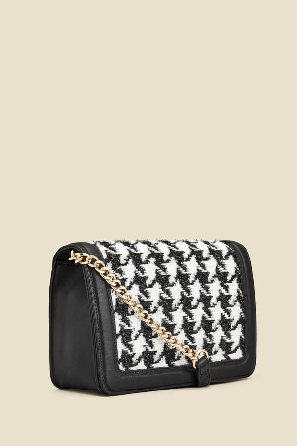 Dogtooth Black Trim Chain Detail Cross Body Bag