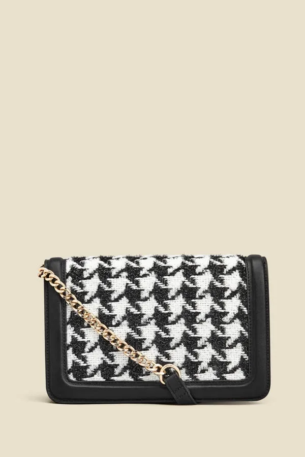 Dogtooth Black Trim Chain Detail Cross Body Bag