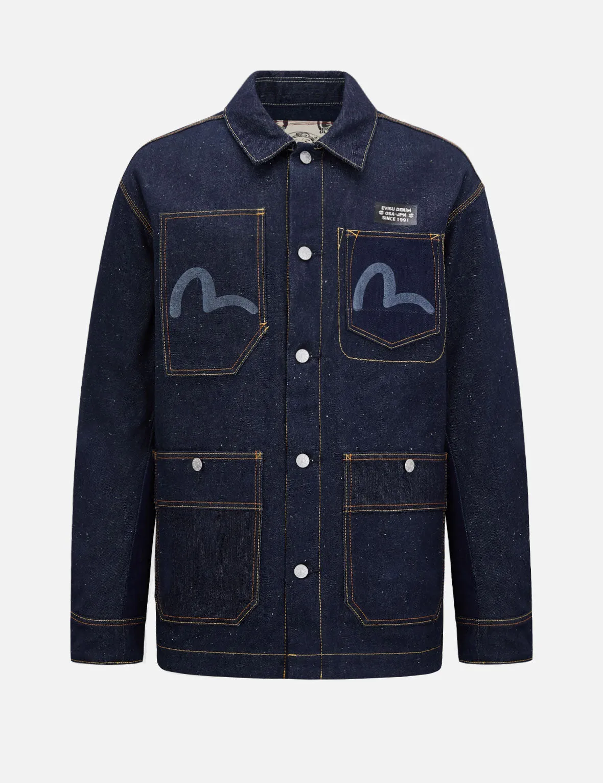 Fabric Blocking Reversible Denim Chore Jacket