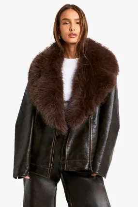 Faux Fur Trim Vintage Look Jacket