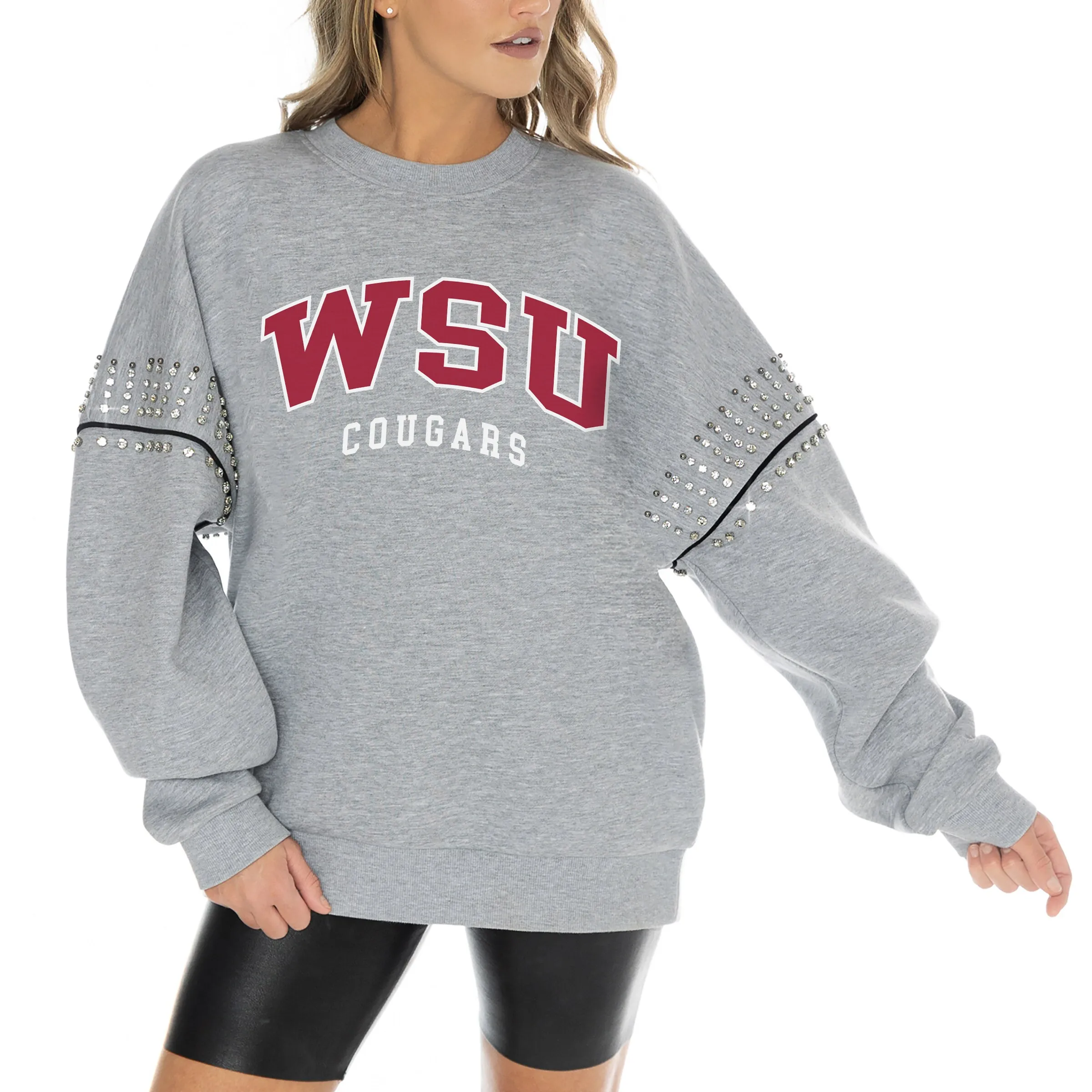 Gameday Couture Washington State Cougars Women's Heather Gray Competitive Edge Oversized Fleece Pullover Sweatshirt