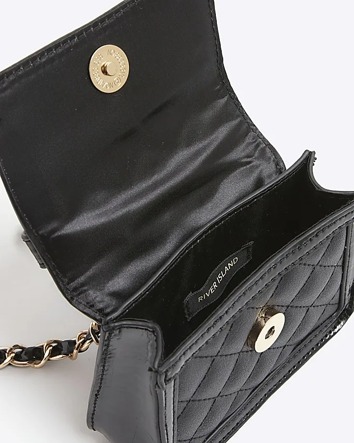 Girls black quilted bow cross body bag