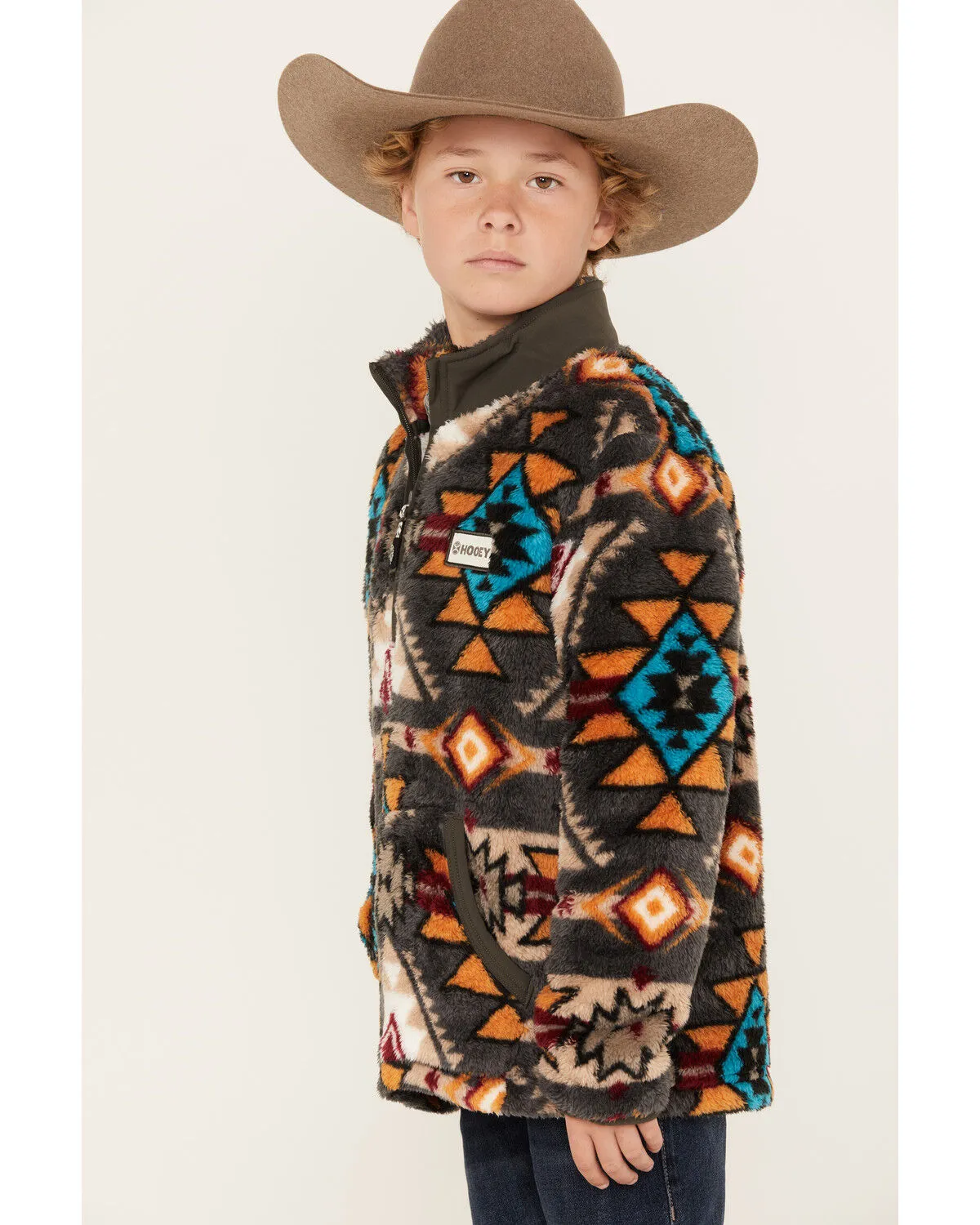 Hooey Boys' Southwestern Print Quarter-Zip Fleece Pullover