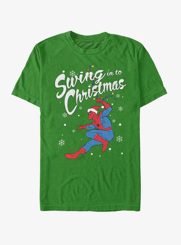 Hot Topic Marvel Spider-Man Swinging Spidey Christmas T-Shirt