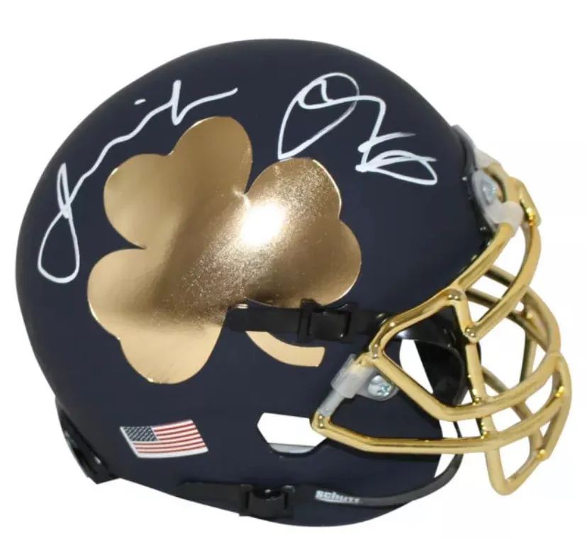 Jeremiah Owusu-Koramoah Autographed Notre Dame Shamrock Matte Blue 2021 Mini Helmet