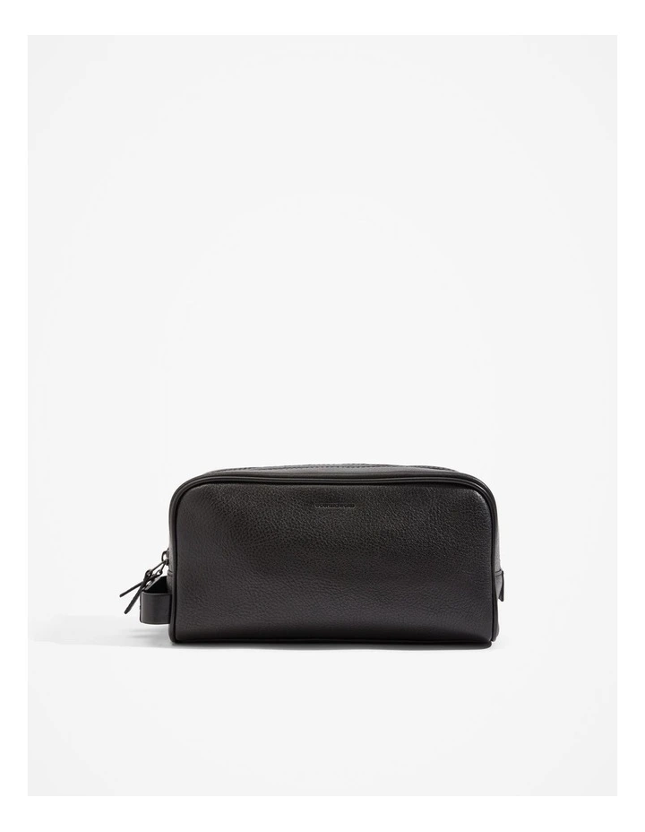 Large Leather Wash Bag in Black