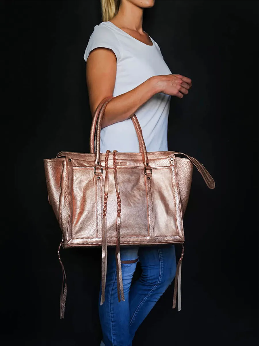 leather hand bag for women Pink,Gold - LeRive Droite - L Rose Gold | PAUL MARIUS