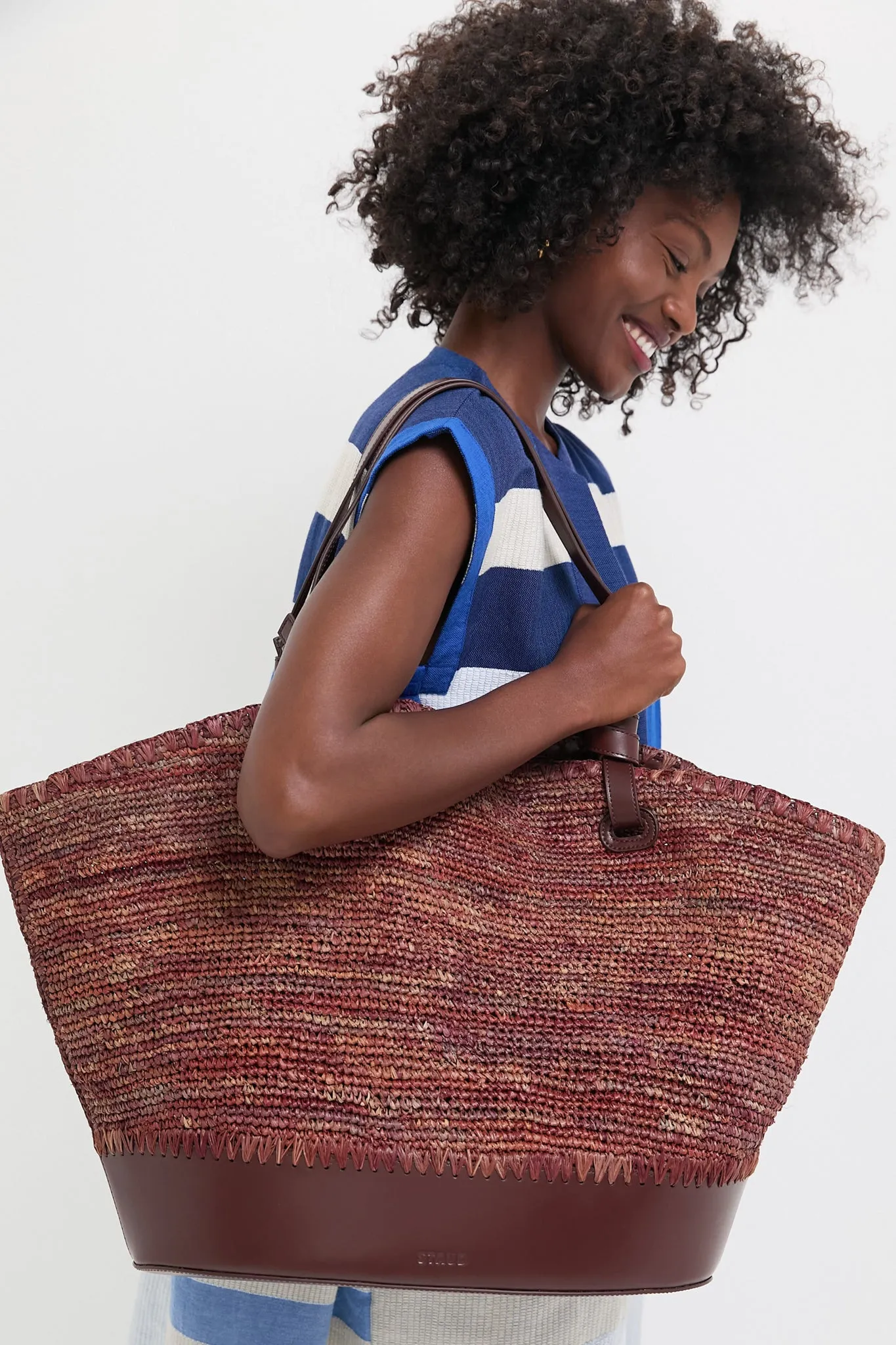 Mahogany Squillo Raffia Tote