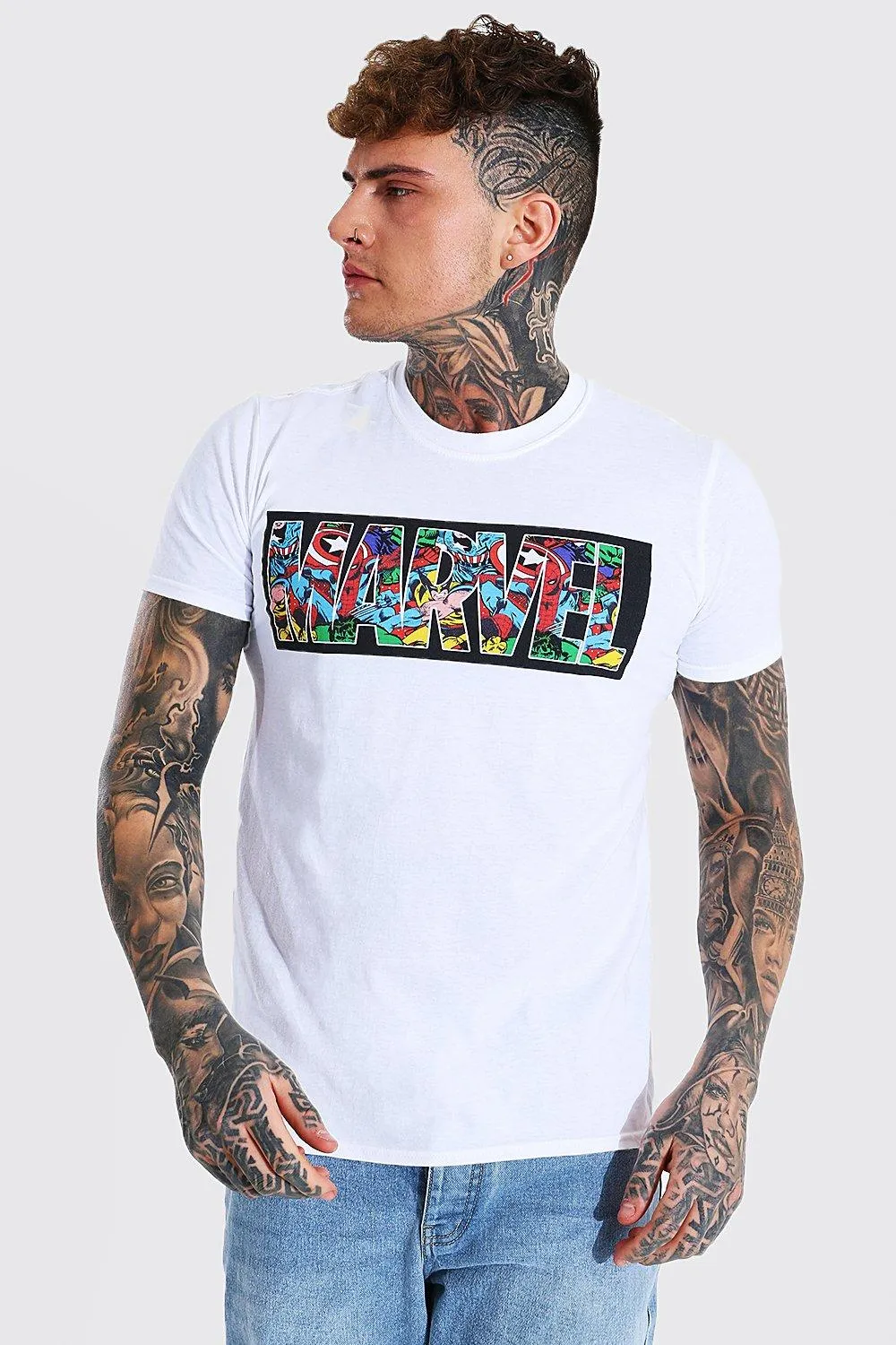 Marvel Logo Infill License T-shirt | boohooMAN UK