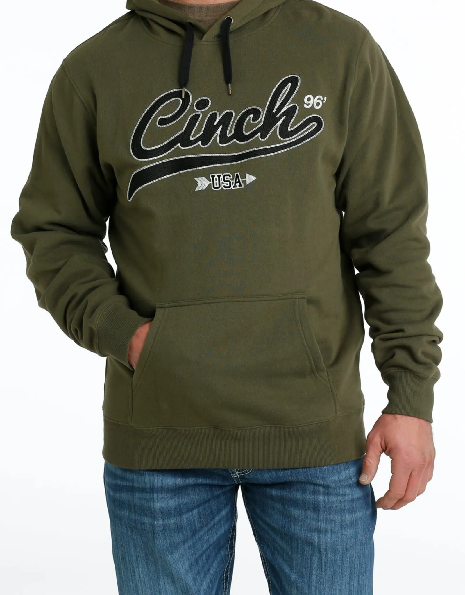 Mens Cinch Olive Embroidered Logo Hooded Pullover Sweatshirt