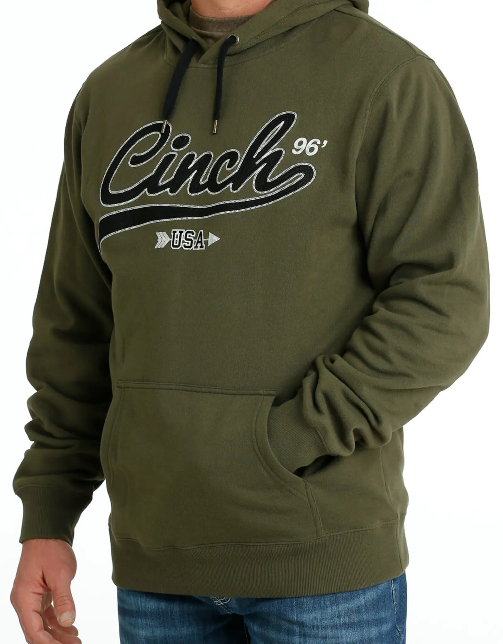 Mens Cinch Olive Embroidered Logo Hooded Pullover Sweatshirt