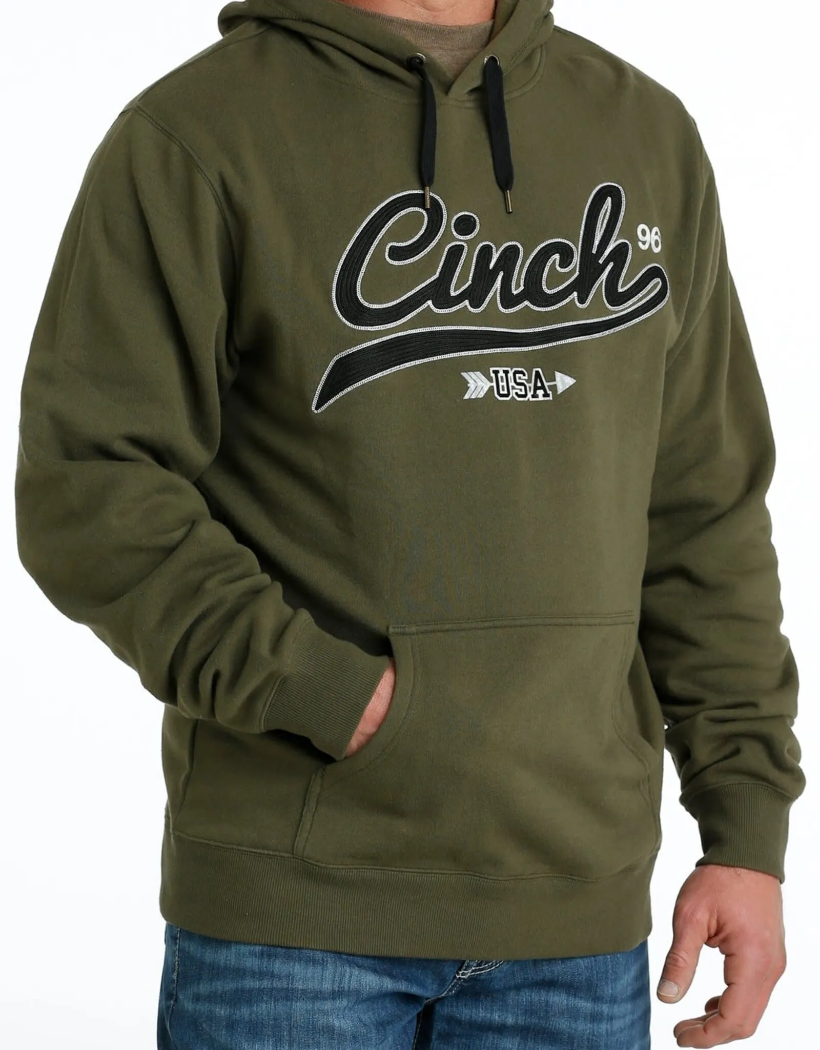 Mens Cinch Olive Embroidered Logo Hooded Pullover Sweatshirt