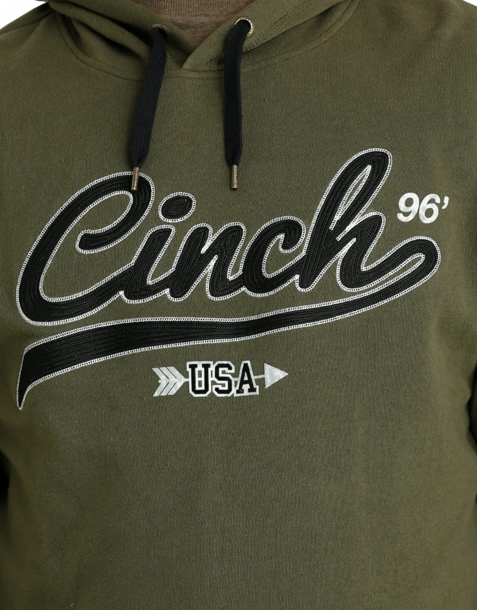 Mens Cinch Olive Embroidered Logo Hooded Pullover Sweatshirt