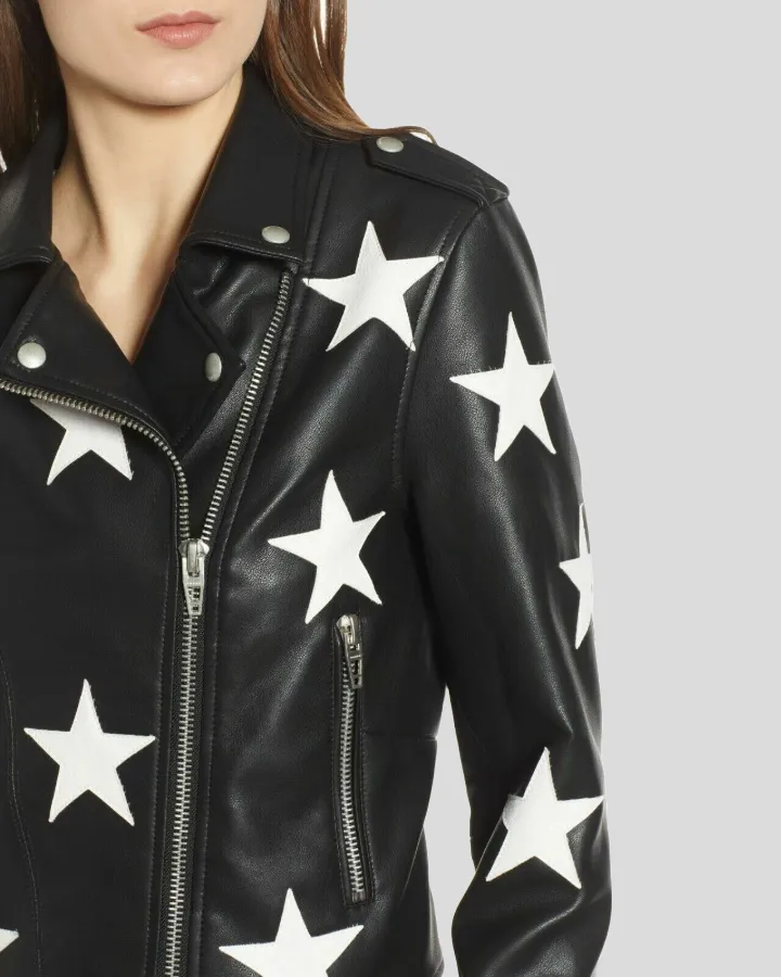 Midnight Allure Leather Star-Embellished Jacket