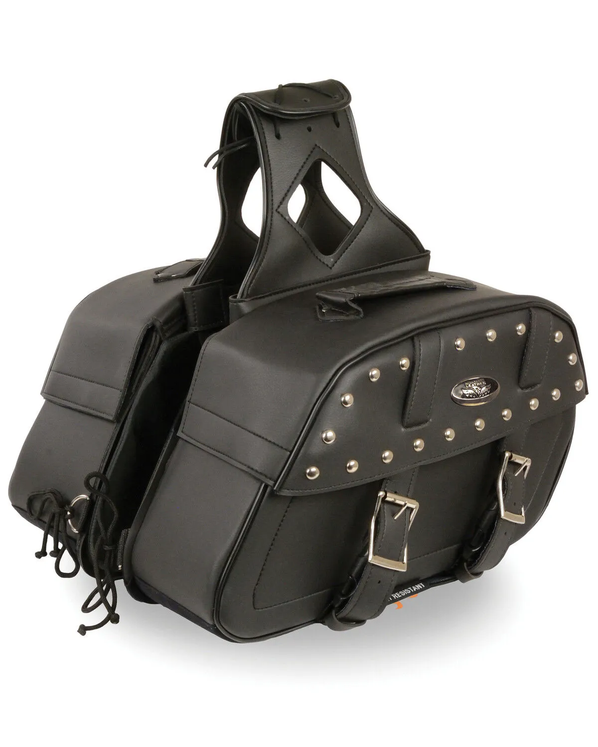 Milwaukee Leather Zip-Off Studded Throw Over Rounded Saddle Bag