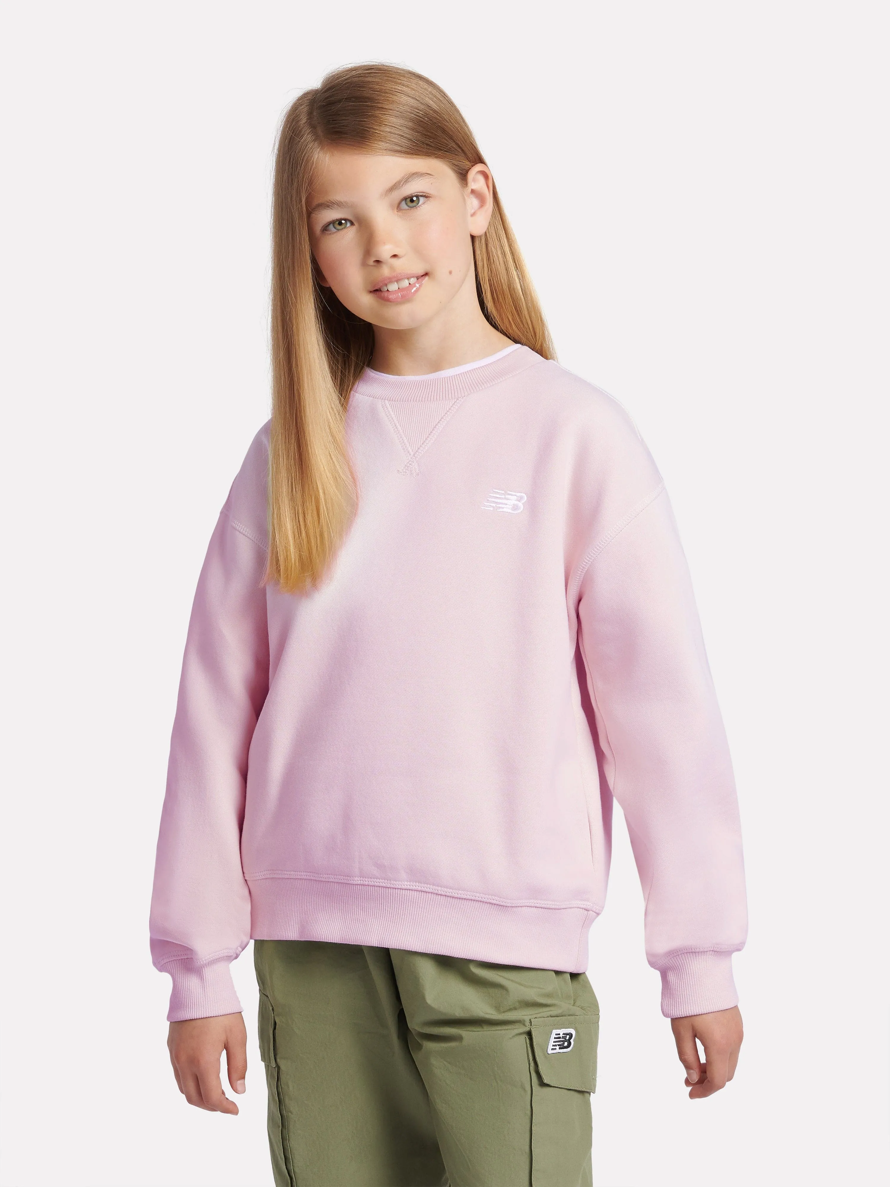 New Balance Girls Brush Back Small Logo Sweatshirt in Pink