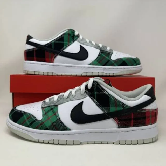 Nike Dunk Low Retro PRM Tartan Plaid White Black Red Men...