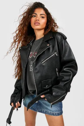 Petite Faux Leather Oversized Moto Jacket