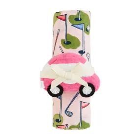 PINK GOLF SWADDLE AND RATTLE