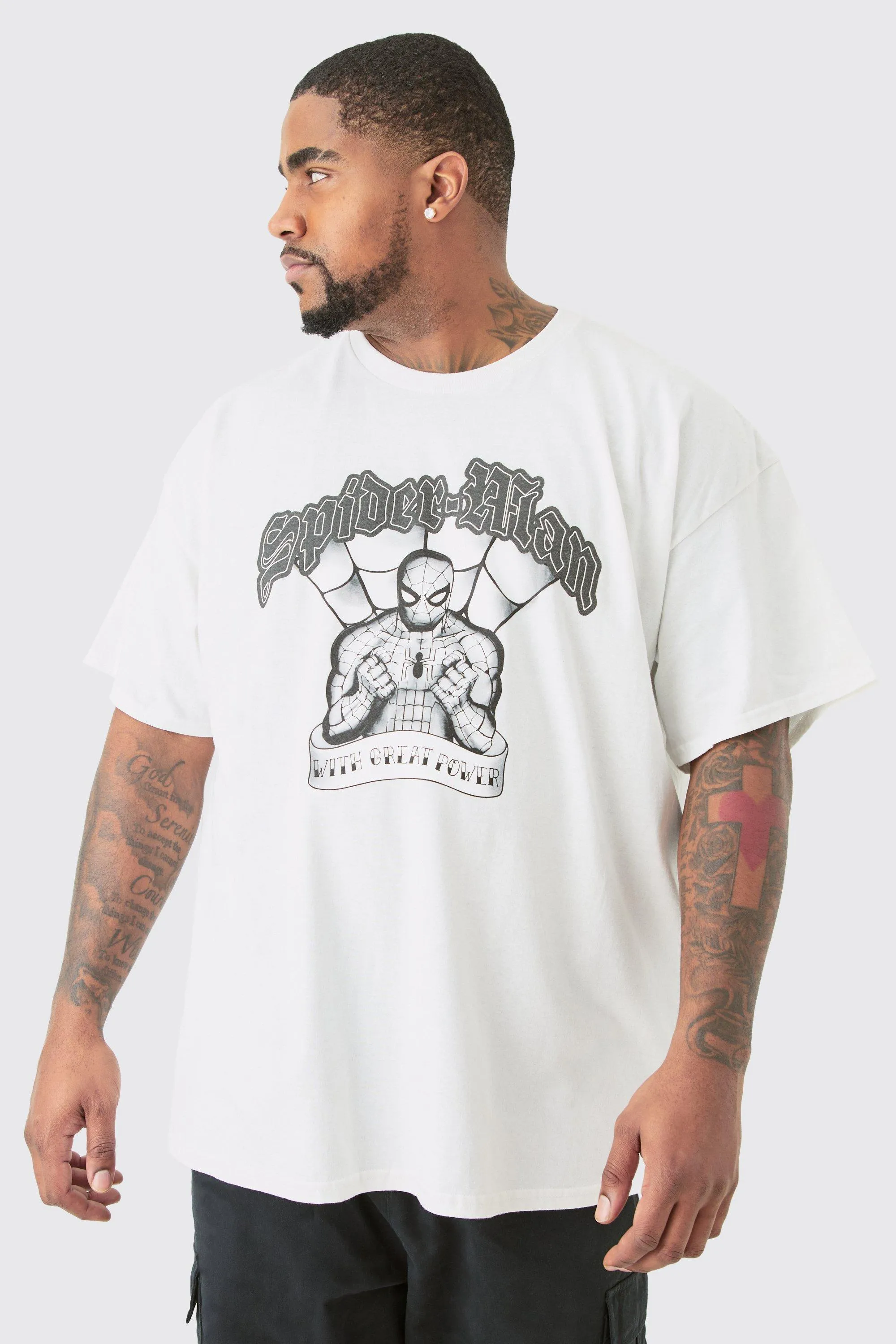 Plus Oversize Spider Man License T-shirt White | boohooMAN UK