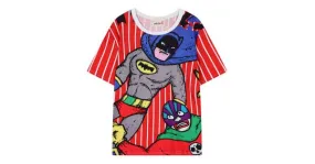 Red Black White Stripes Superhero Batman Comic Harajuku Funky Short Sleeves T Shirt Top