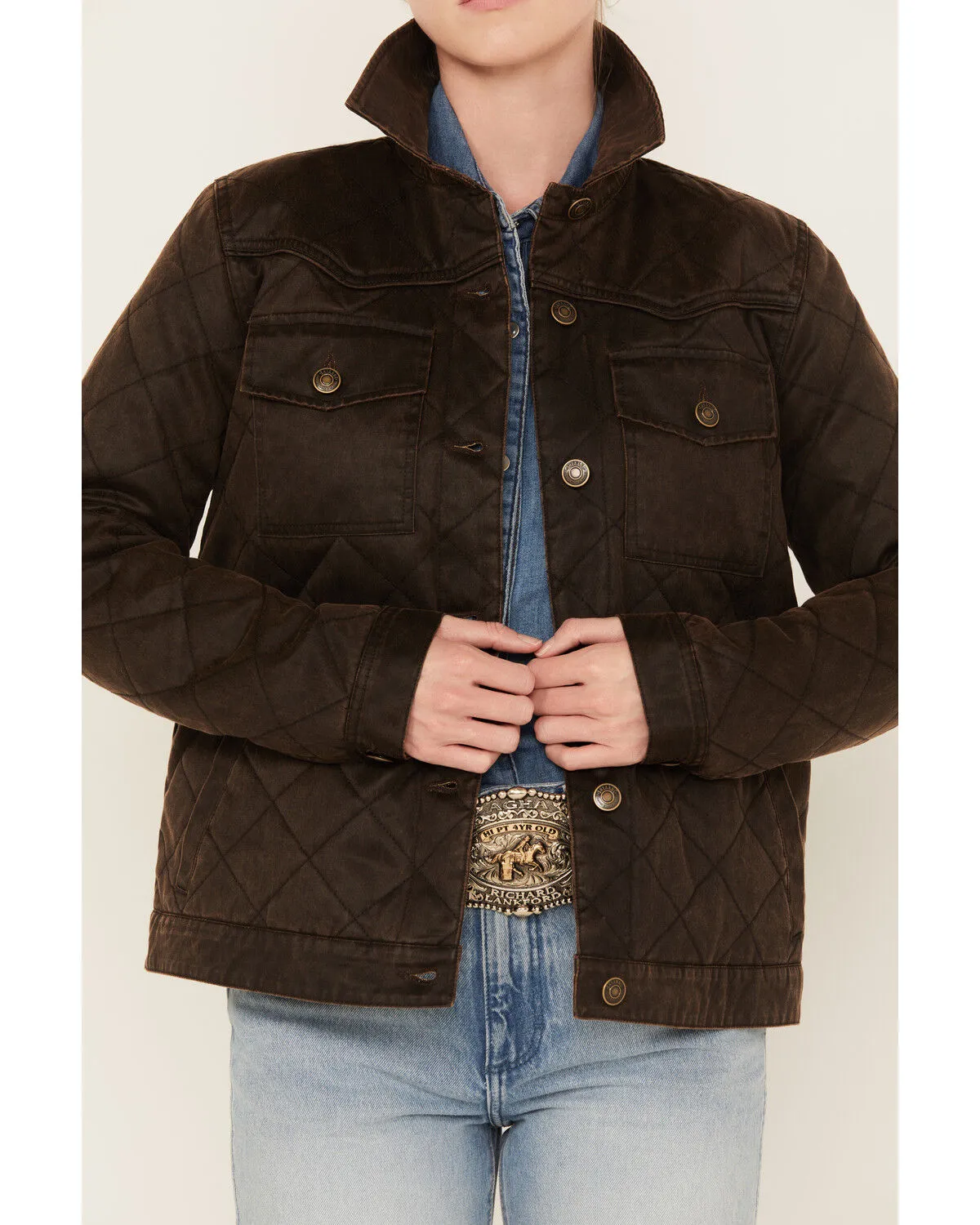 Shyanne Women's Quilted Faux Oil Skin Jacket