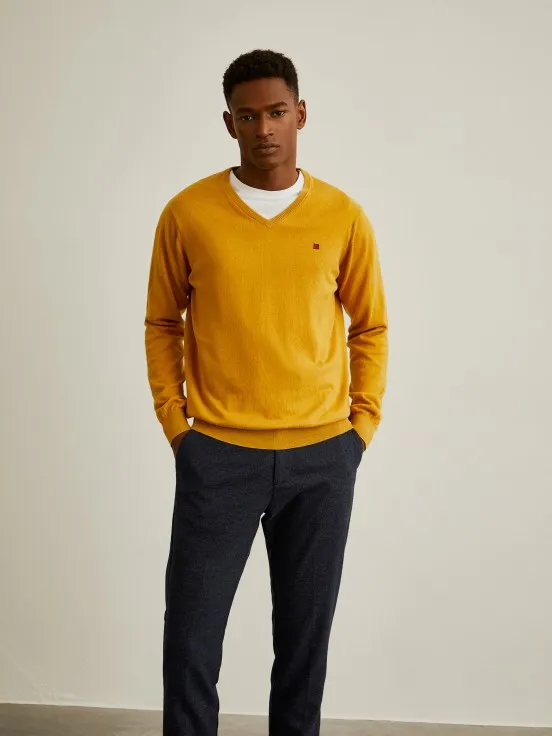 V-neck cotton and cashmere pullover