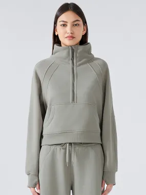 Women Hoodie Light Gray Zipper Polyester Hooded Sweatshirt