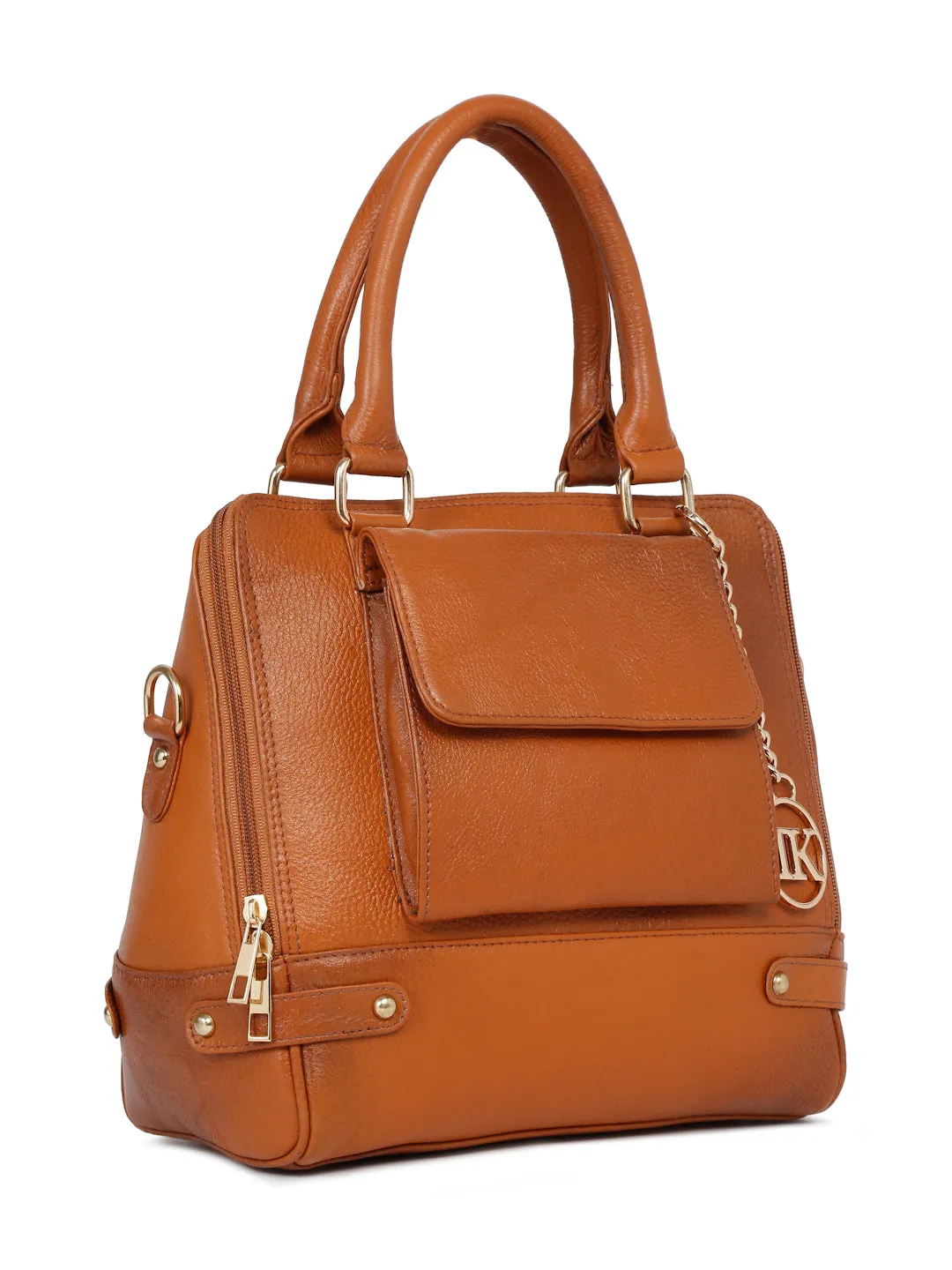 Women Leather Tan Structured Handheld Bag