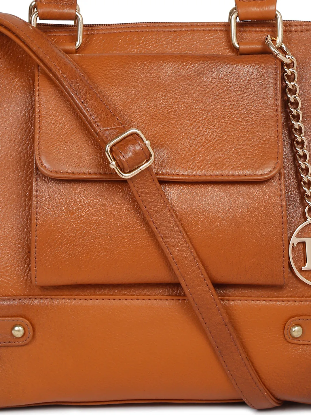 Women Leather Tan Structured Handheld Bag