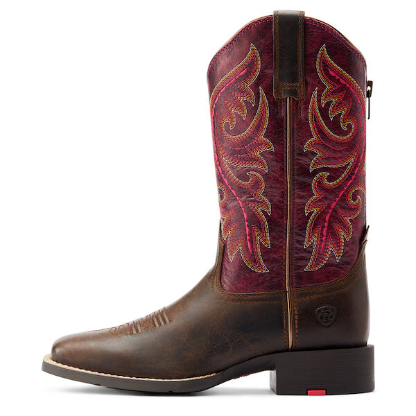 Women's Round Up Back Zip Western Boot in Worn Mocha/Raspberry