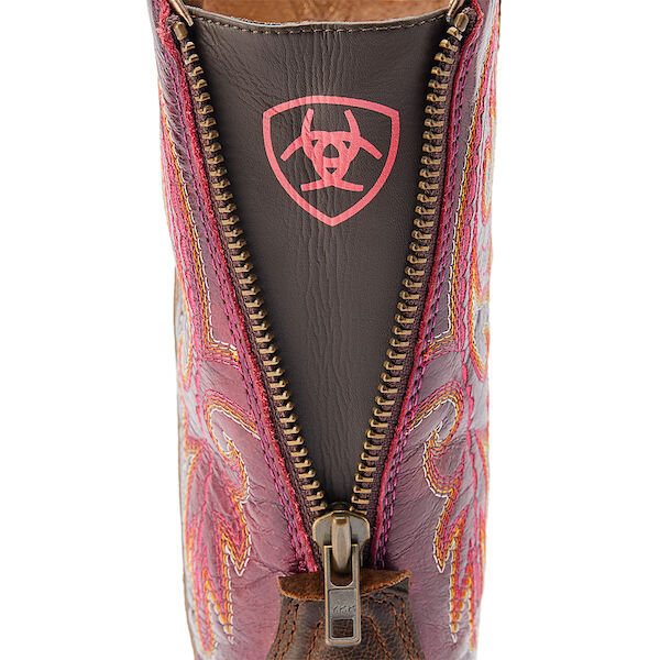 Women's Round Up Back Zip Western Boot in Worn Mocha/Raspberry